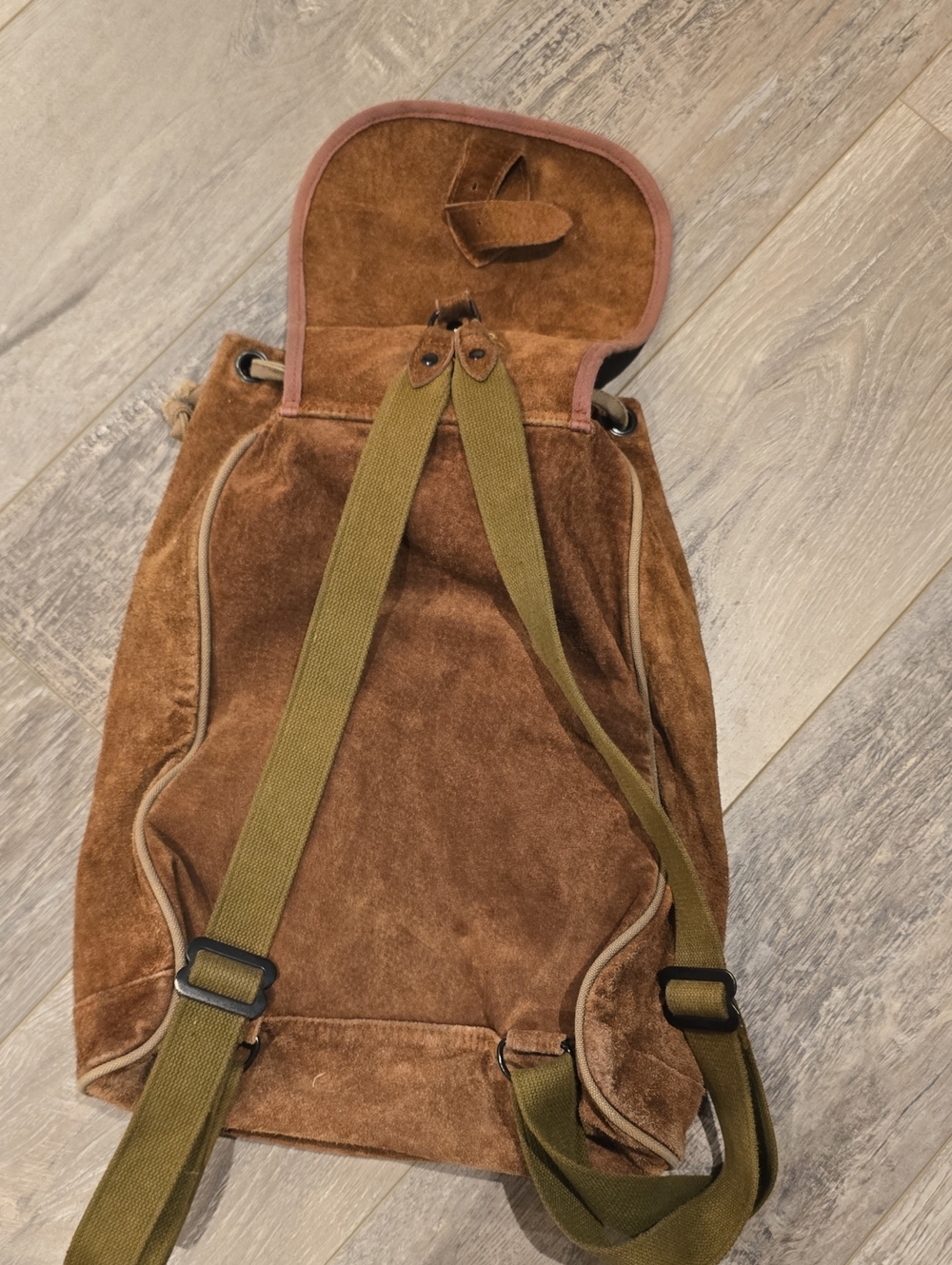 Suede Brown Drawstring Backpack - Picture 3 of 3
